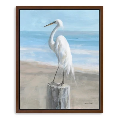Egret by the Sea Framed Canvas Art Print
