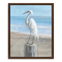 Egret by the Sea Framed Canvas Art Print