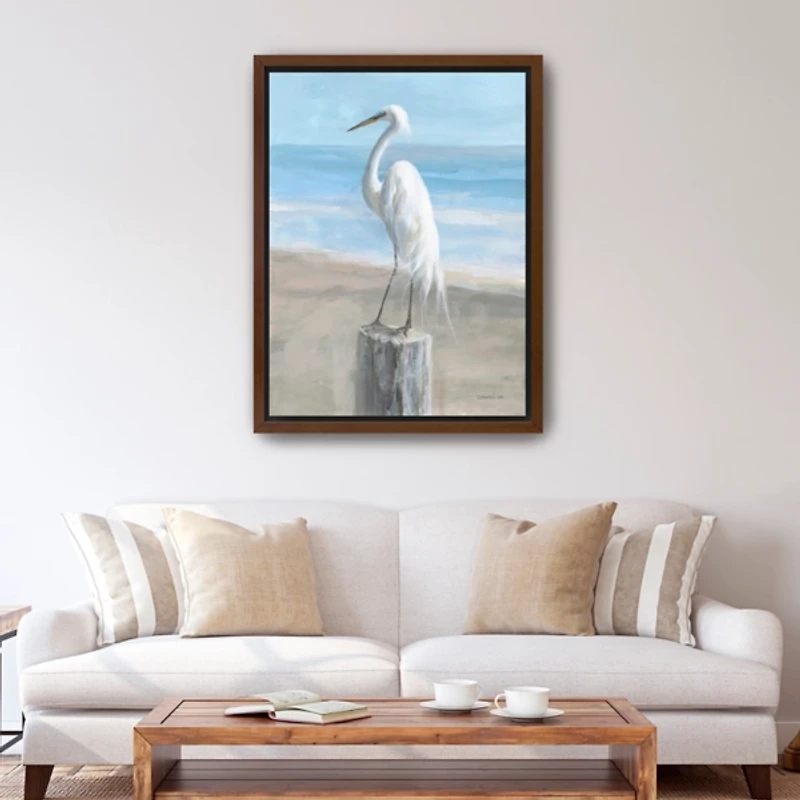 Egret by the Sea Framed Canvas Art Print, 32x42