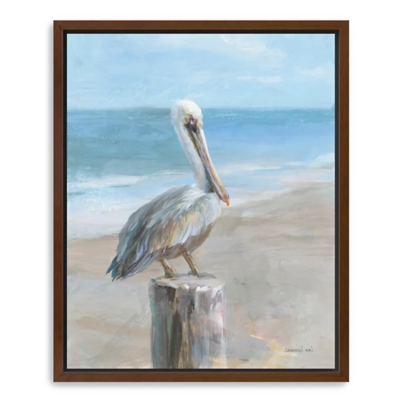 Pelican by the Sea Framed Canvas Art Print