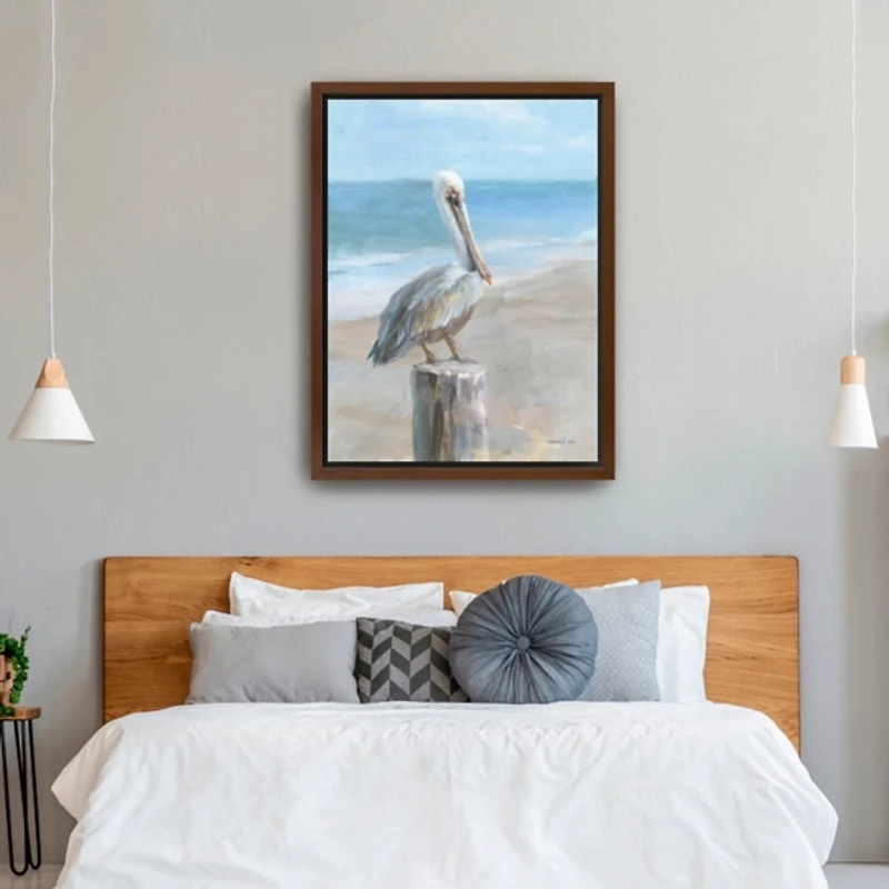 Pelican by the Sea Framed Canvas Art Print, 32x42