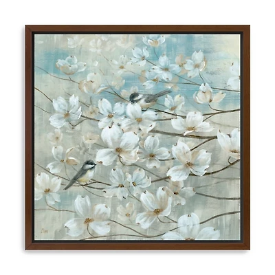 Chickadees and Dogwood Framed Canvas Print