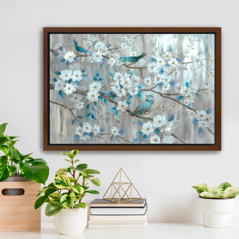 Teal Birds Framed Canvas Art Print
