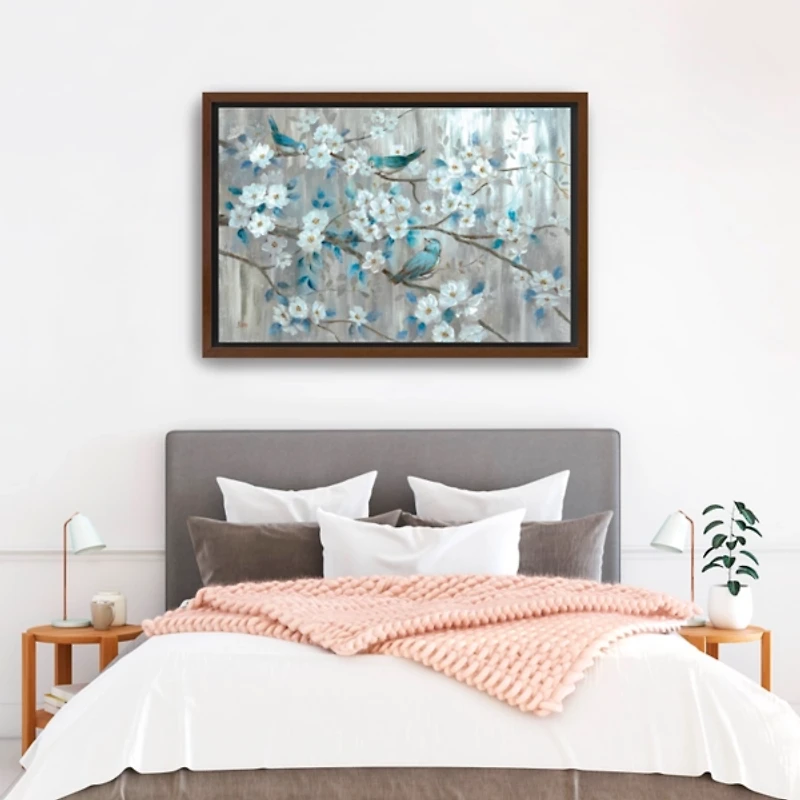 Teal Birds Framed Canvas Art Print, 48x32