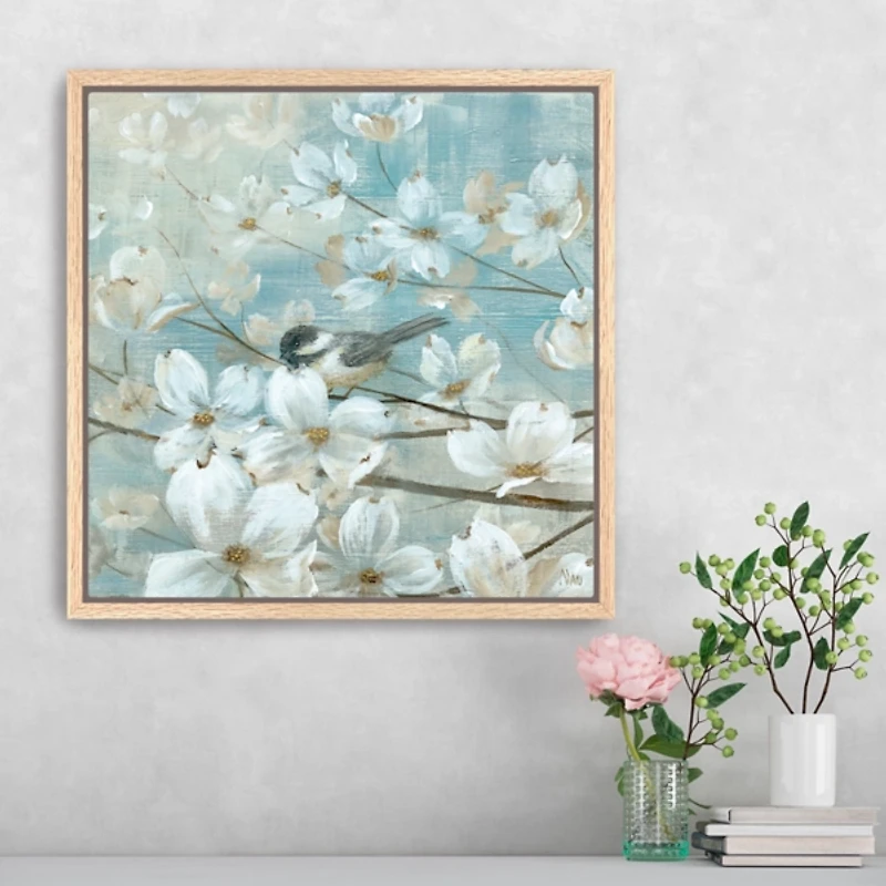 Chickadee Dogwood Detail II Framed Canvas