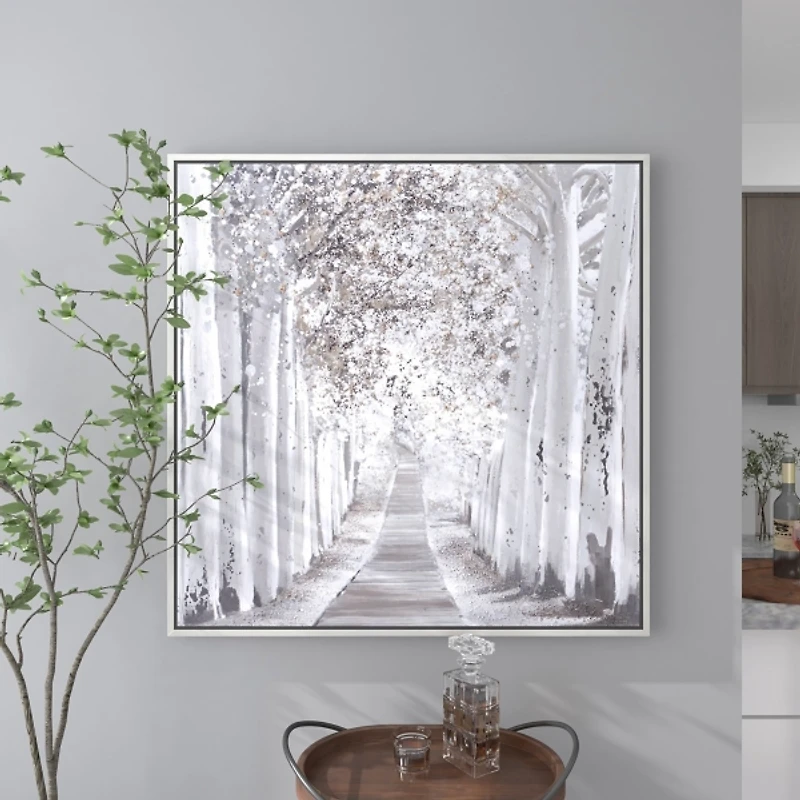 Gray Lined Forest Framed Canvas Art Print