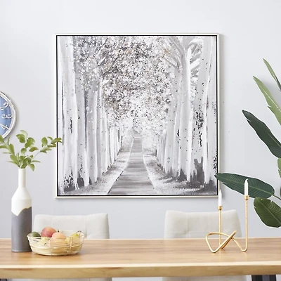 Gray Lined Forest Framed Canvas Art Print
