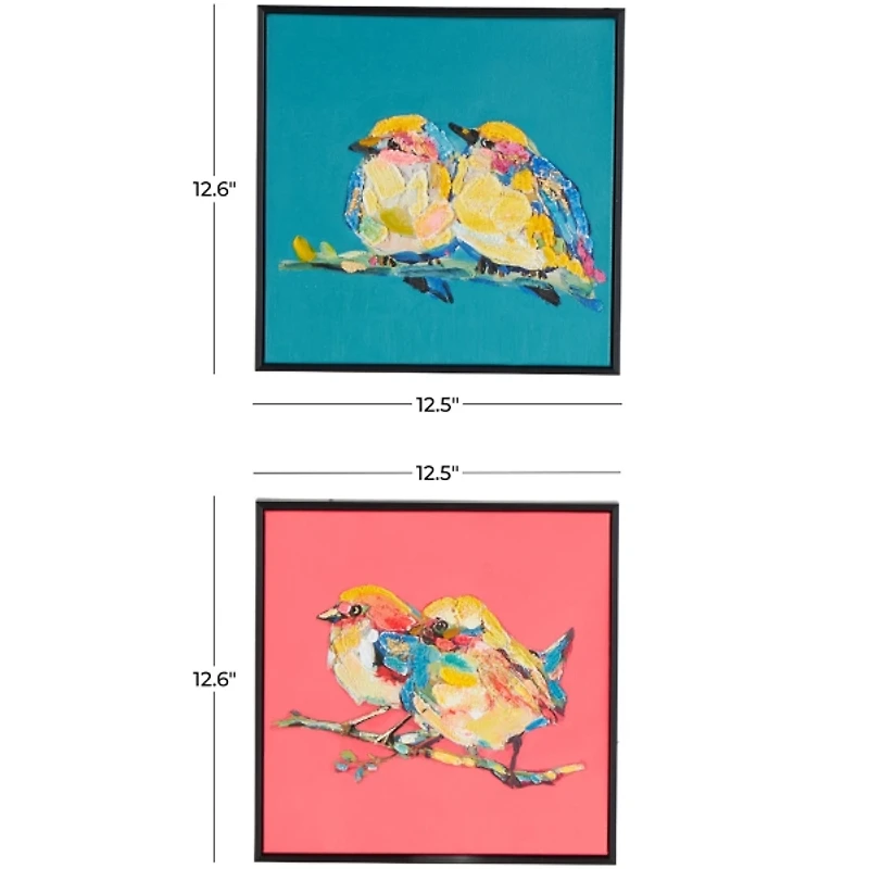 Pink & Blue Birds Framed Canvas Prints, Set of 2