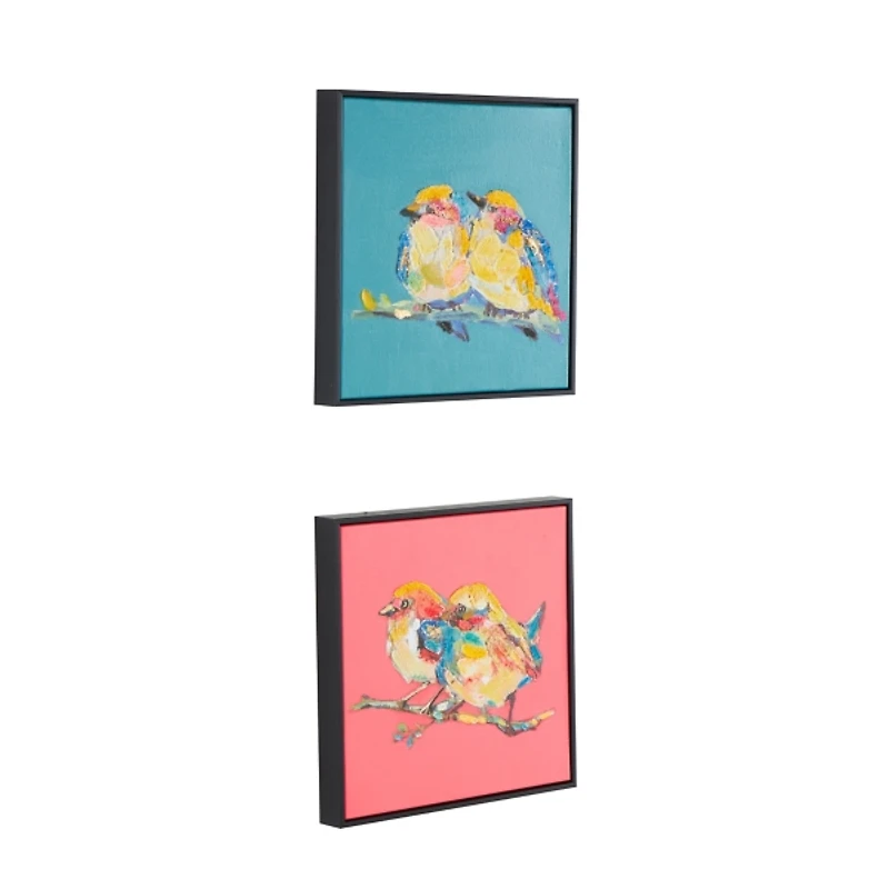 Pink & Blue Birds Framed Canvas Prints, Set of 2