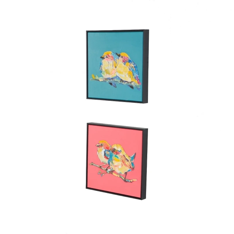 Pink & Blue Birds Framed Canvas Prints, Set of 2