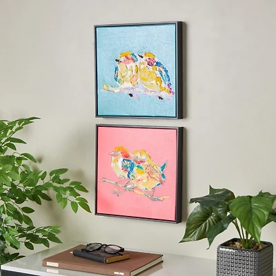 Pink & Blue Birds Framed Canvas Prints, Set of 2