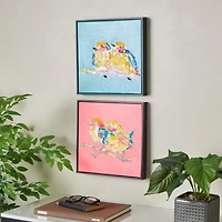 Pink & Blue Birds Framed Canvas Prints, Set of 2