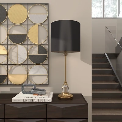 Gold Metal Buffet Lamp with Crystal Accents