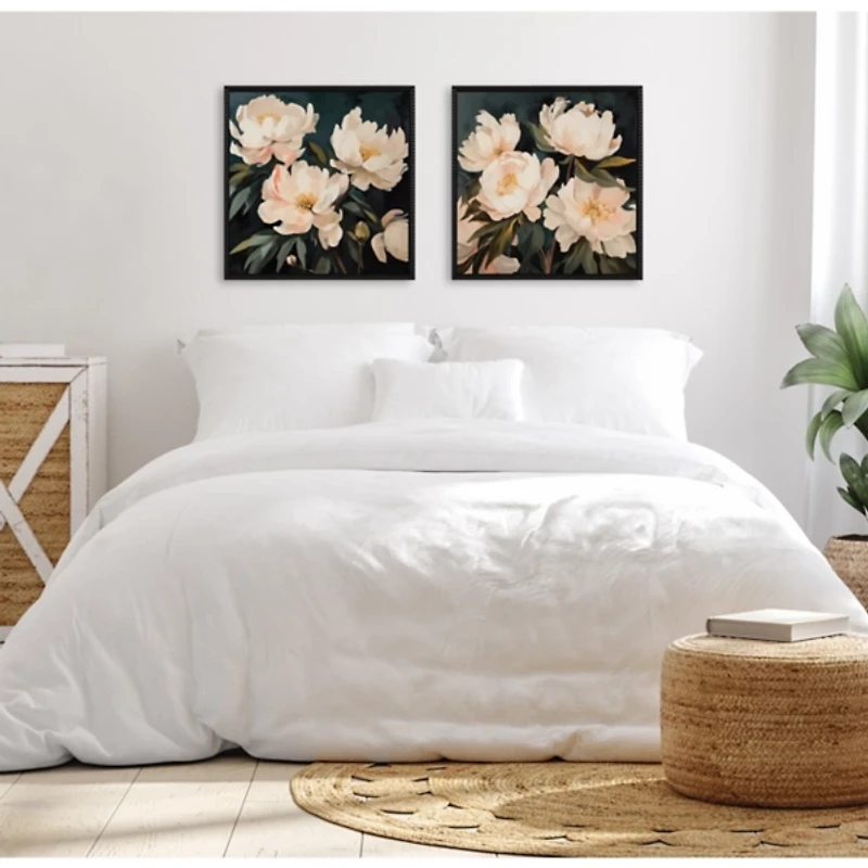 Painterly Bouquets Framed Canvas Prints, Set of 2