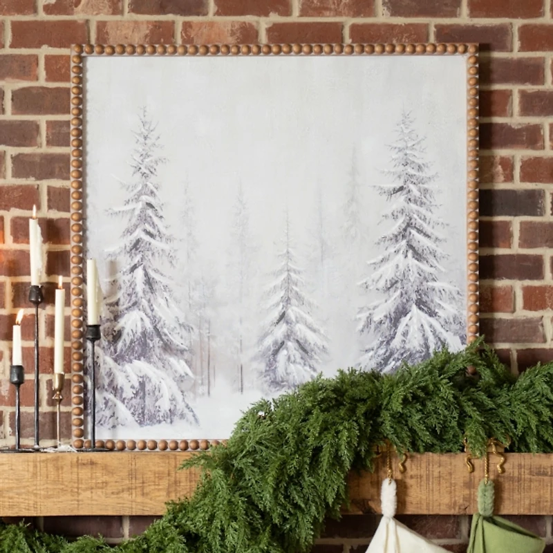 Snow Covered Woods Beaded Framed Art Print