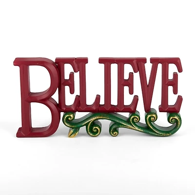 Red Foil Believe Tabletop Sign