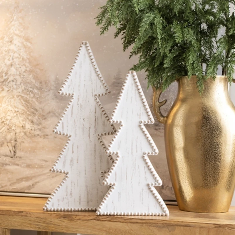White Wood Beaded Edge Christmas Tree