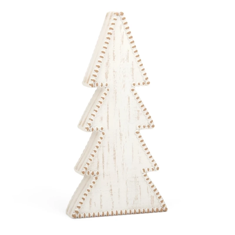 White Wood Beaded Edge Christmas Tree