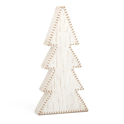 White Wood Beaded Edge Christmas Tree