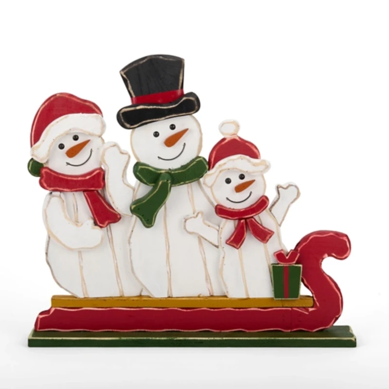 Snowman Sledding Family Porch Statue