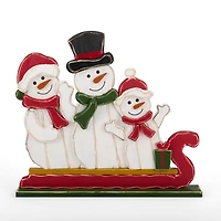 Snowman Sledding Family Porch Statue