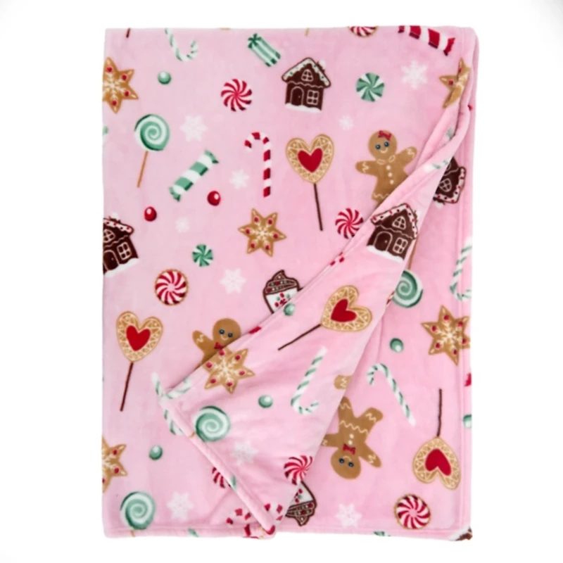 Pink Christmas Candy Plush Throw