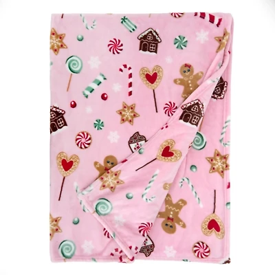 Pink Christmas Candy Plush Throw