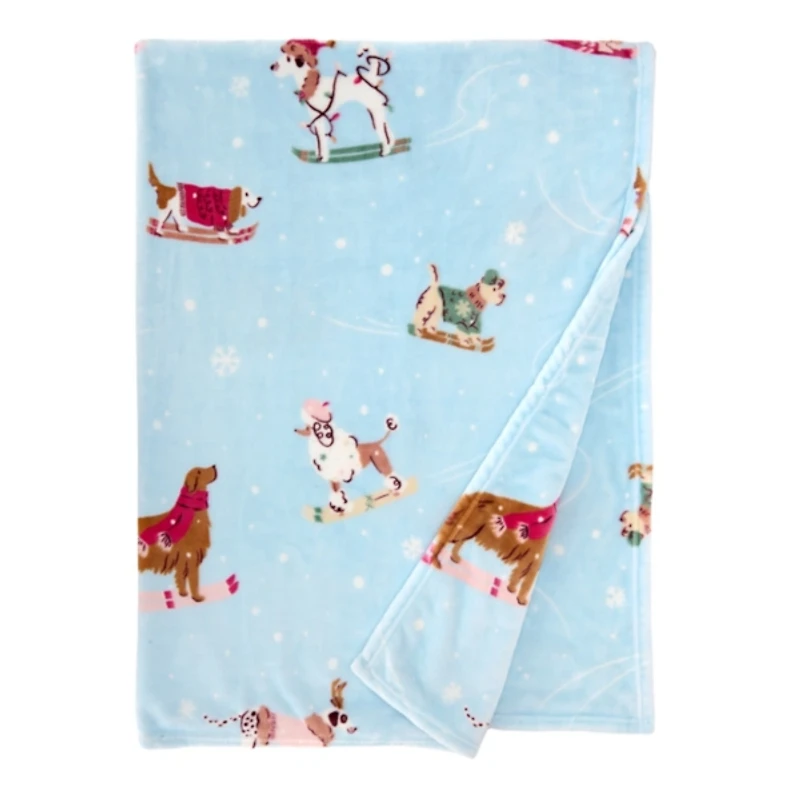 Dogs on Sleighs Plush Throw