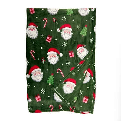 Green Holly Santa Claus Plush Throw