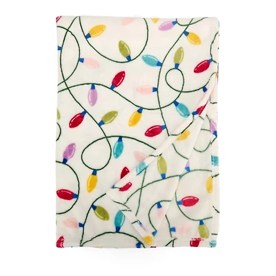 Colorful Christmas Lights Plush Throw