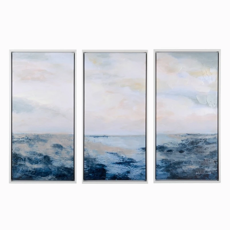 Ocean Abstract Framed Canvas Art Prints, Set of 3