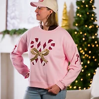 Candy Cane Bow Sleeves Sweatshirt