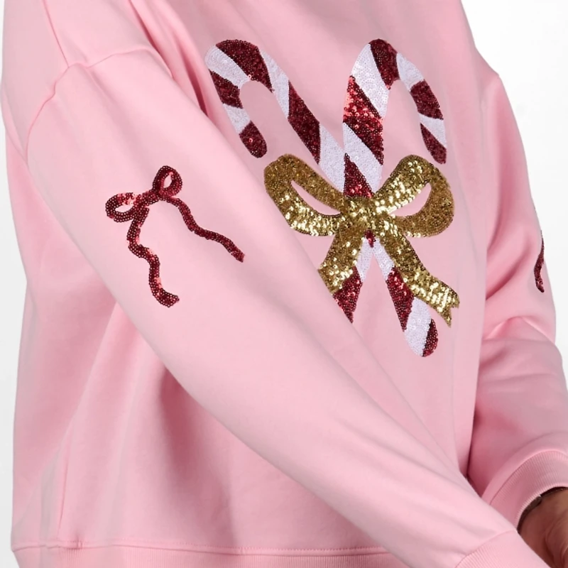 Candy Cane Bow Sleeves Small Sweatshirt