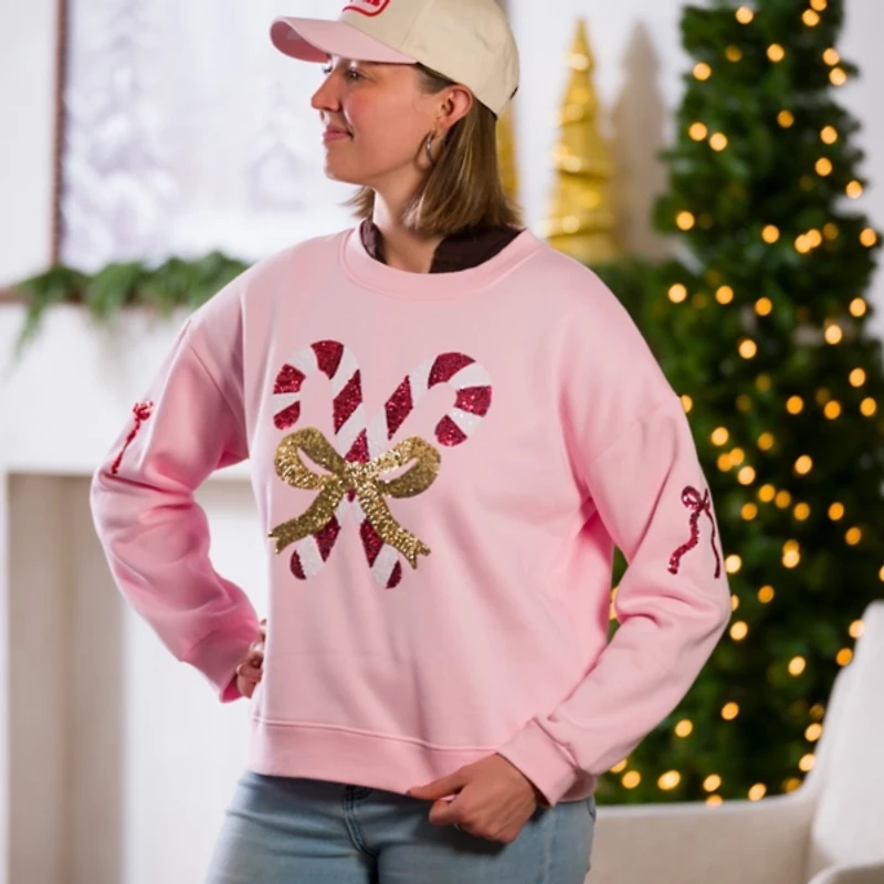 Candy Cane Bow Sleeves XL Sweatshirt