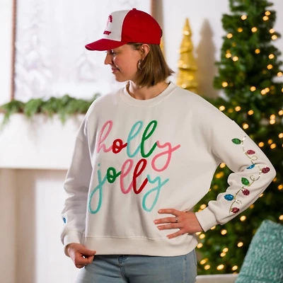 Holly Jolly Sequin Bulb Sleeve Small Sweatshirt