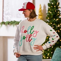 Holly Jolly Sequin Bulb Sleeve Small Sweatshirt