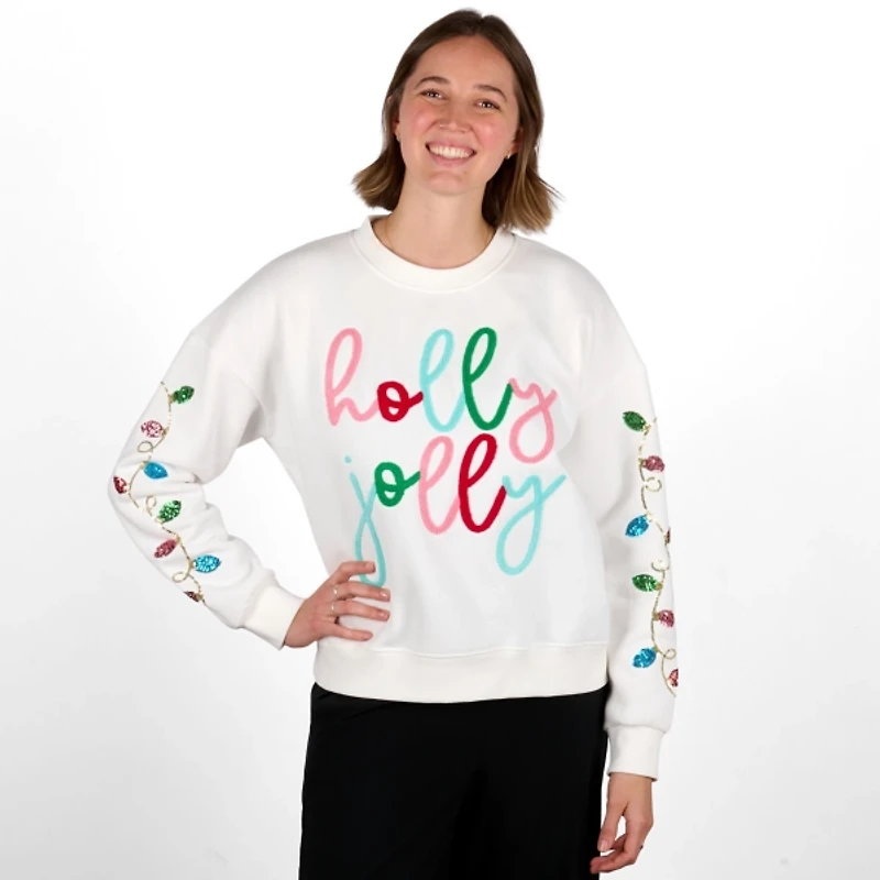 Holly Jolly Sequin Bulb Sleeve XL Sweatshirt