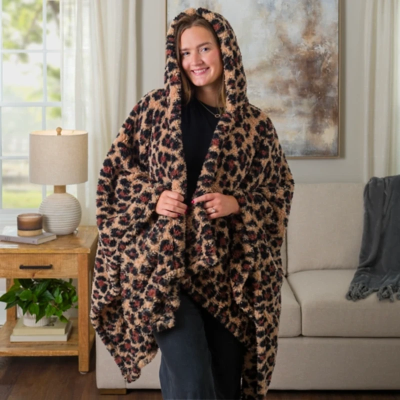 Leopard Sherpa Cozy Open Poncho