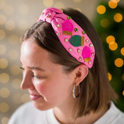 Pink Christmas Lights Beaded Headband