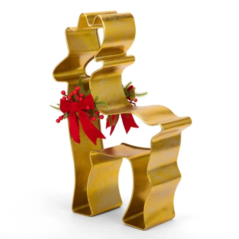 Gold Deer with Bow Outdoor Statue, 21 in.