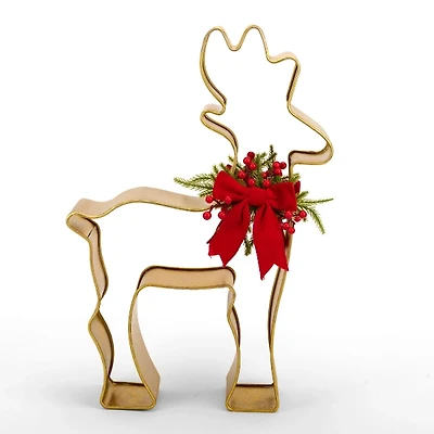 Gold Deer with Bow Outdoor Statue, 21 in.