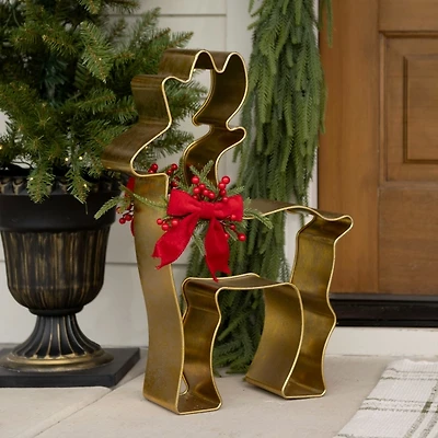 Gold Deer with Bow Outdoor Statue, 30 in.