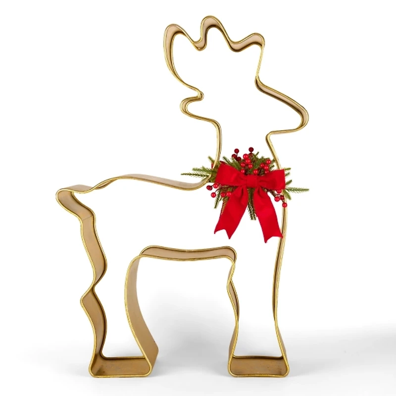 Gold Deer with Bow Outdoor Statue, 30 in.