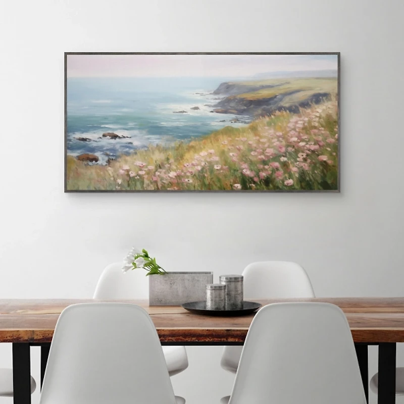 Wildflower Ocean View Framed Canvas Art Print