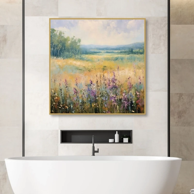 Gold and Purple Field Framed Canvas Art Print