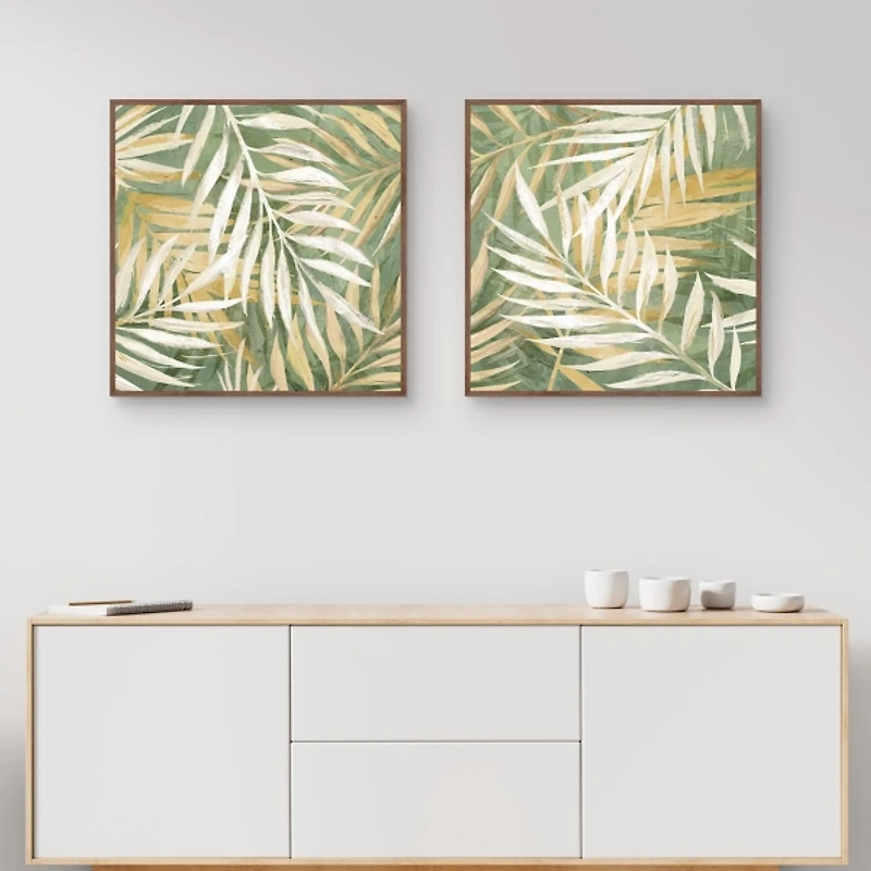 Golden Leaves Framed Canvas Art Prints, Set of 2