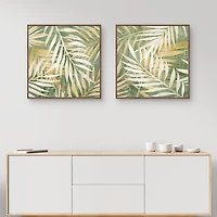 Golden Leaves Framed Canvas Art Prints, Set of 2