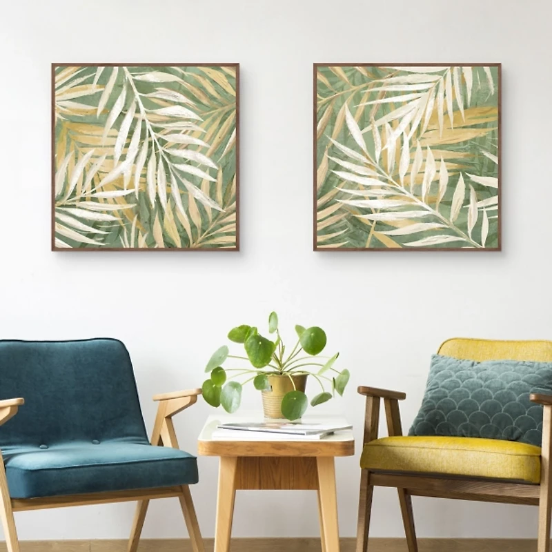 Golden Leaves Framed Canvas Art Prints, Set of 2