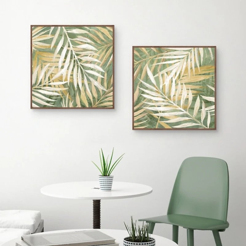 Golden Leaves Framed Canvas Art Prints, Set of 2