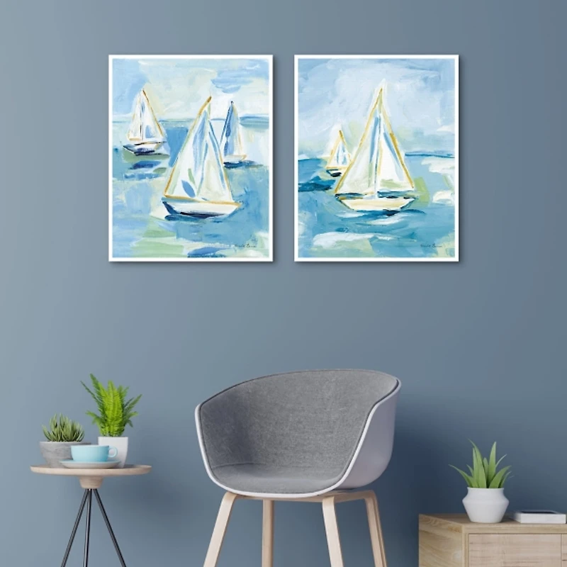 Blue Setting Sail Framed Canvas Prints, Set of 2